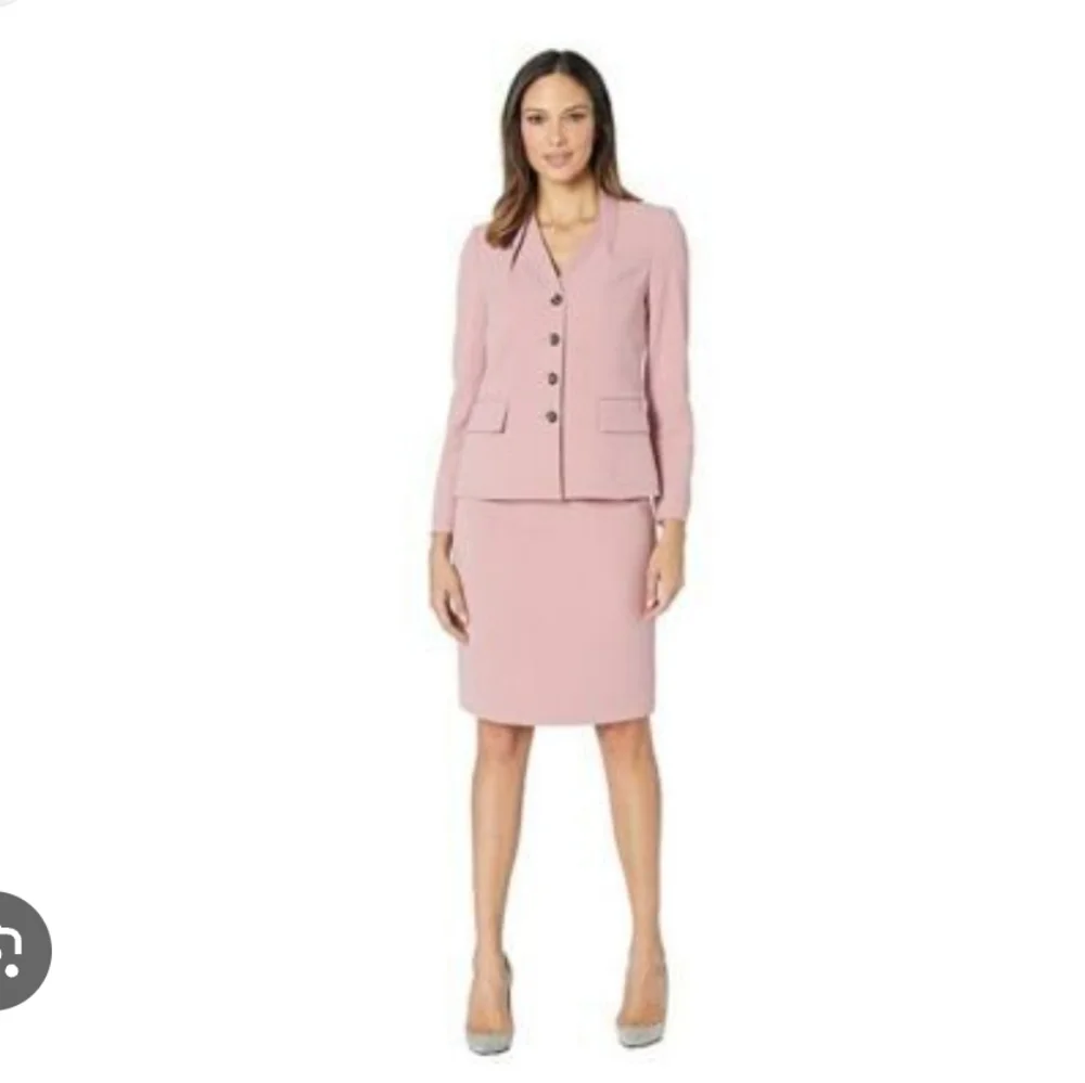 Tahari Mix Linen Blend Baby Pink Blazer Jacket Skirt Set Wedding Event Church 10